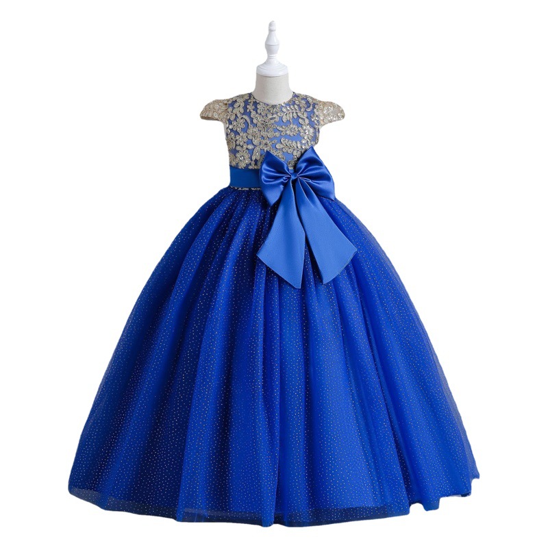Cross-border source Amazon 2023 long large children's dress dress girls mesh princess dress bow dress