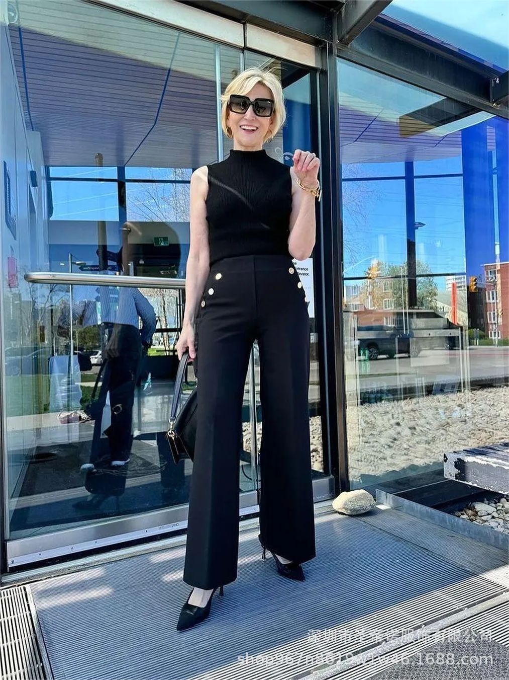 2024 Summer Hot-Selling Amazon Independent Site High-Elastic Button Wide-Leg High-Waisted Slim-Fit Casual Wide-Leg Pants Suit