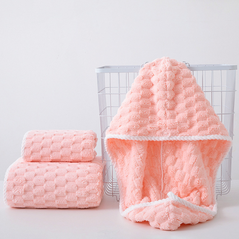 Picture of Cloud grid suit household bath towel hair drying cap absorbent quick-drying Golden Turtle velvet lint-free thick soft towel