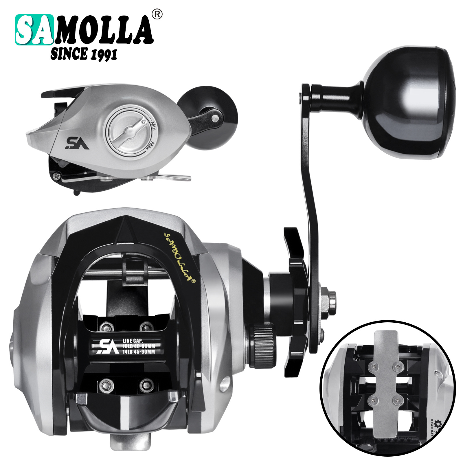SAMOLLA new wide-body oversized water drop wheel sea fishing Black Fish bass boat fishing Luya fishing wheel foreign trade
