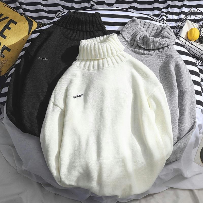 Japanese Style Outer Base Wear Hong Kong Style Autumn and Winter Sweater Style Men's Pullover Loose Lazy Shirt Knitted Retro Simple High Collar