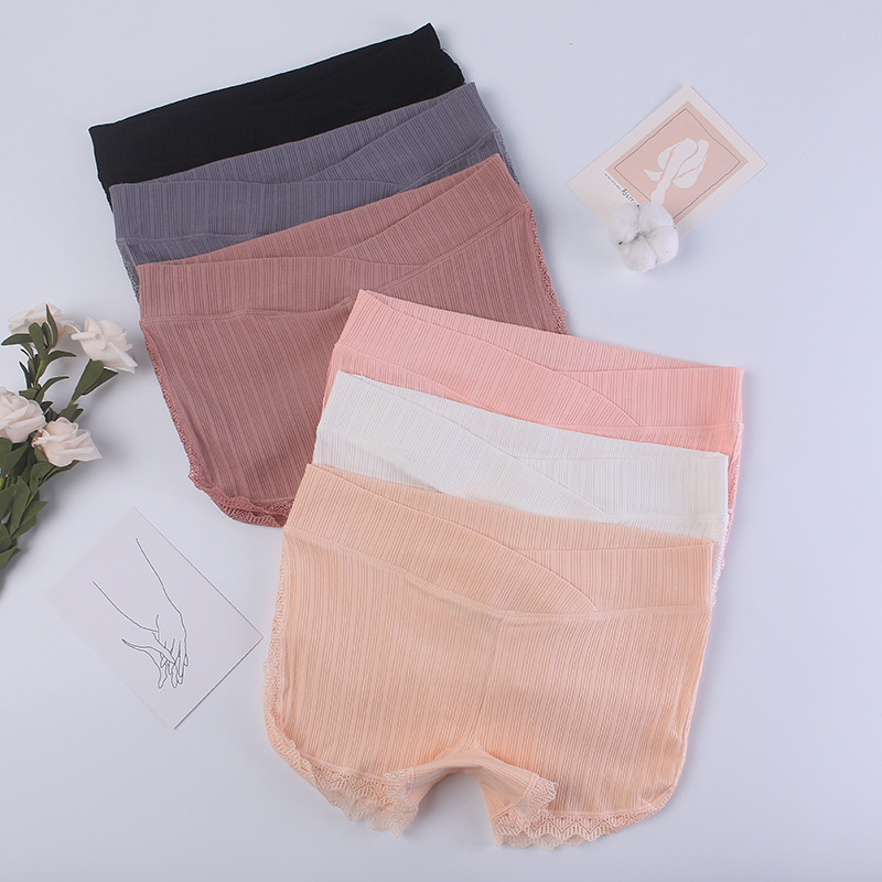Pregnant Women's Safety Pants, Anti-Exposure, Threaded Lace, Pure Cotton, Low-Waisted, Thin Bottoming Boxer Briefs, Two-In-One