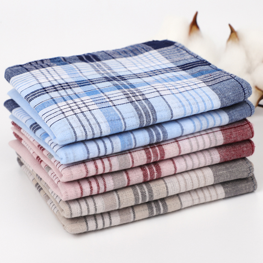 Amazon Cross-border Pure Cotton Handkerchief Men's Plaid Handkerchief Elder Classic Old Shanghai Handkerchief 40cm