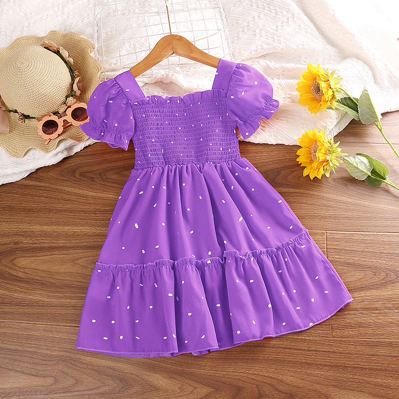 Picture of Girls dress explosions foreign trade children's clothing 2025 summer new western style wave point children's short sleeve princess skirt wholesale