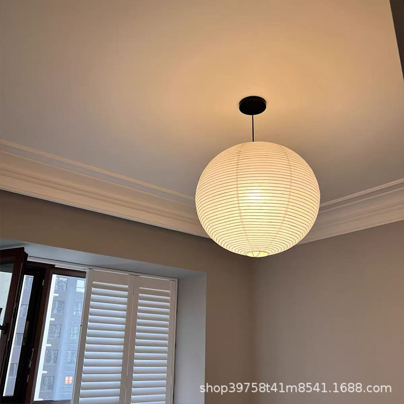 Picture of Noguchi paper lamp round bedroom chandelier Japanese hotel homestay chandelier clothing store bar paper art chandelier cage