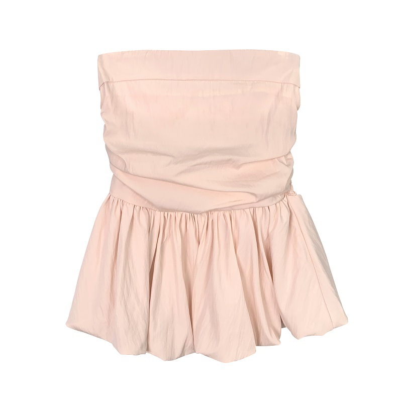 Picture of South Korea Dongdaemun Elegant Fashion Tight Waist Sexy Chest Large Tube Top Pleated All-match Ruffled Sleeveless Top for Women
