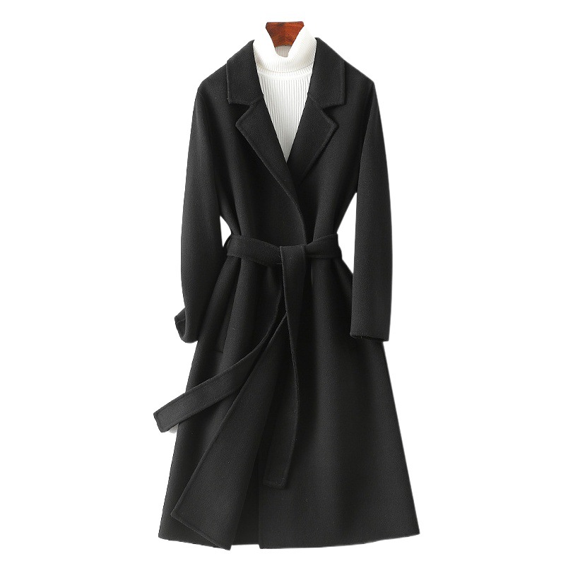 Double-Sided Wool Outwear Women's Mid-Length 2025 New Slim Fit Suit Collar Black Workwear Woolen Outwear