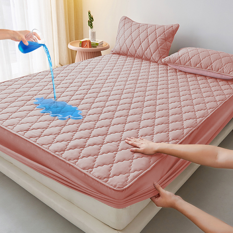 Picture of Class A water-washed cotton-padded waterproof bed hat Simmons mattress anti-slip urine-proof protective cover dust-proof bedspread three-piece set