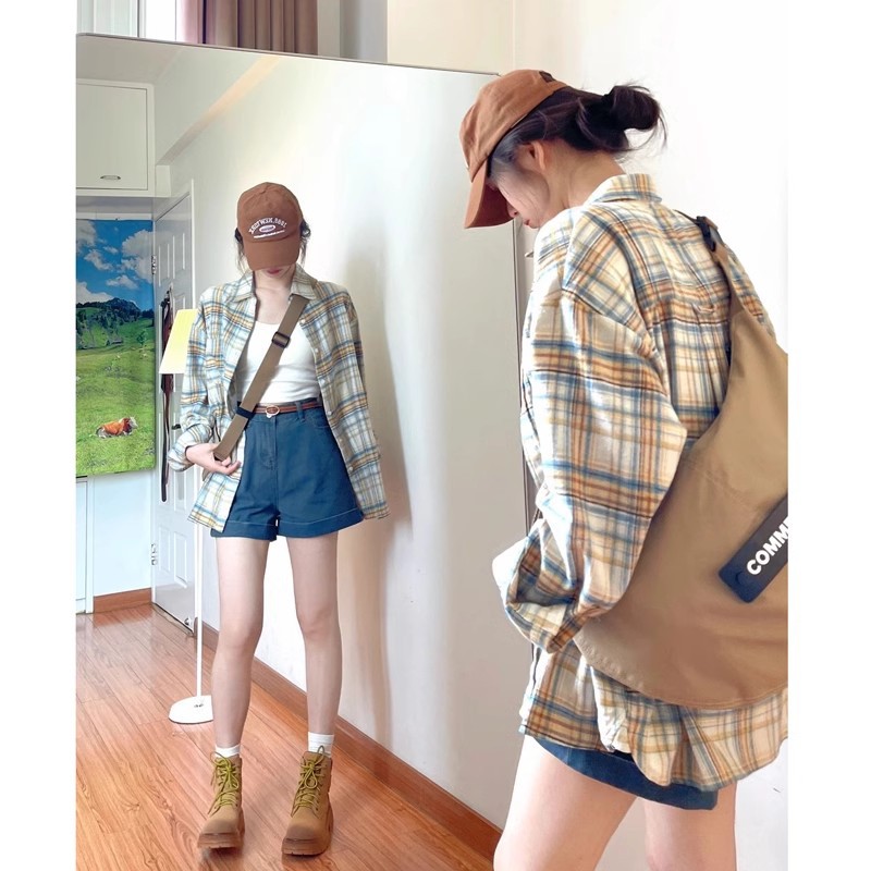 American Retro Plaid Shirt Summer Sunscreen Coat Women's 2024 Autumn New Niche Long Sleeve Shirt Early Autumn Top