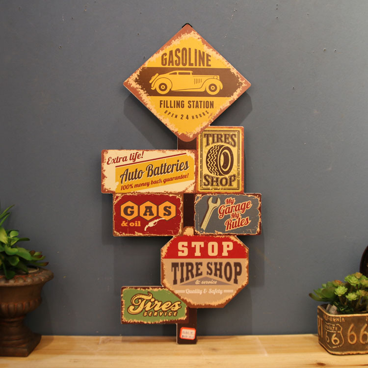 Picture of American Style Retro Old Signs Road Signs Wall Decorations Wall Hanging Bar Internet Cafe Decorations Pendant Wall Decorations Crafts