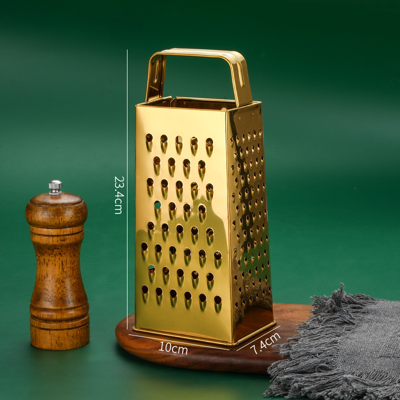 Picture of Multifunctional Stainless Steel Golden Four-sided Grater Household Vegetable and Fruit Ginger Grinding Slicing Grater Cheese Grater