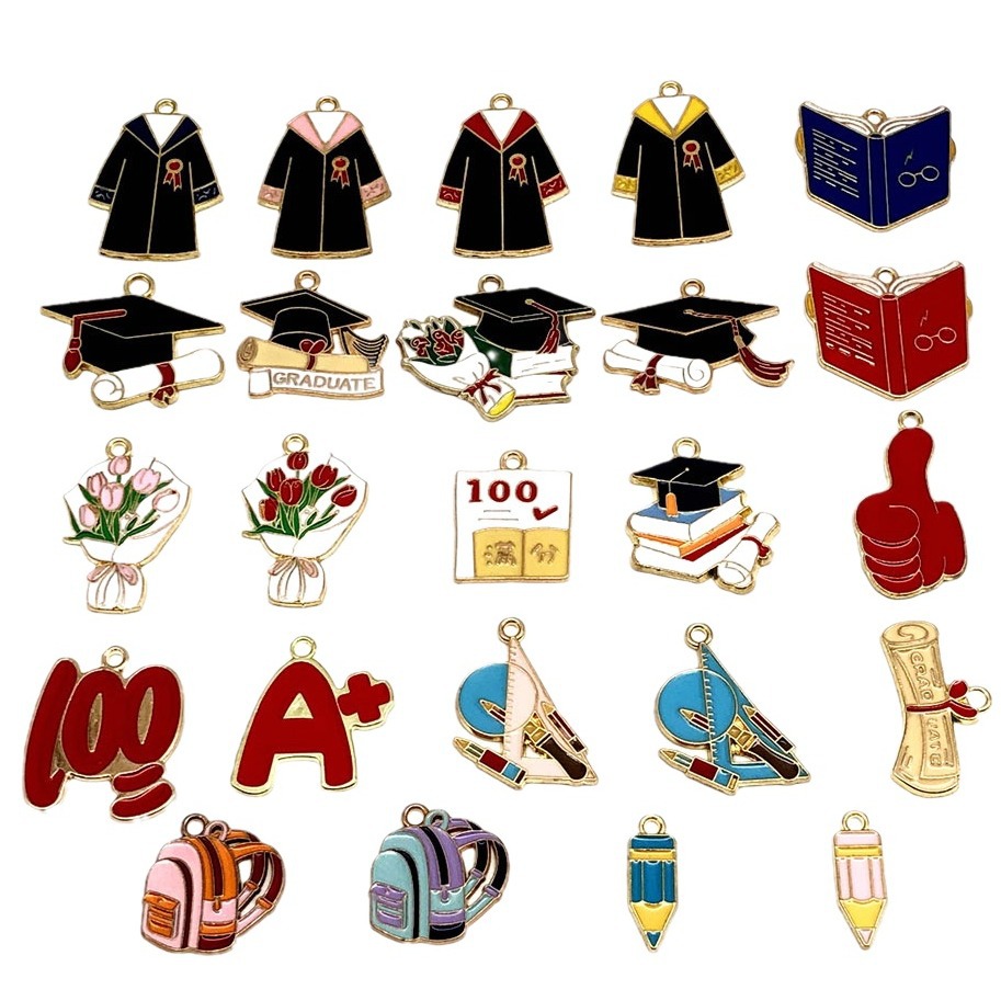 Picture of Cross-border DIY accessories alloy oil drop graduation season examination bachelor cap schoolbag size pen key chain pendant pendant