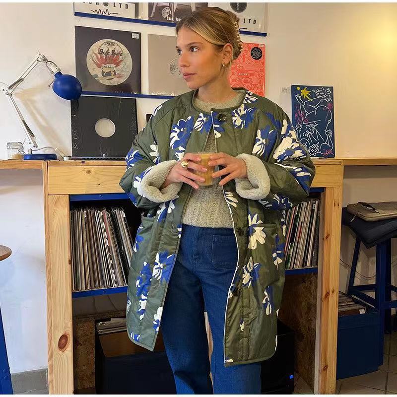 Picture of Fashion Printed Lapel Contrast Casual Cotton-padded Coat New Product for Autumn and Winter 2023