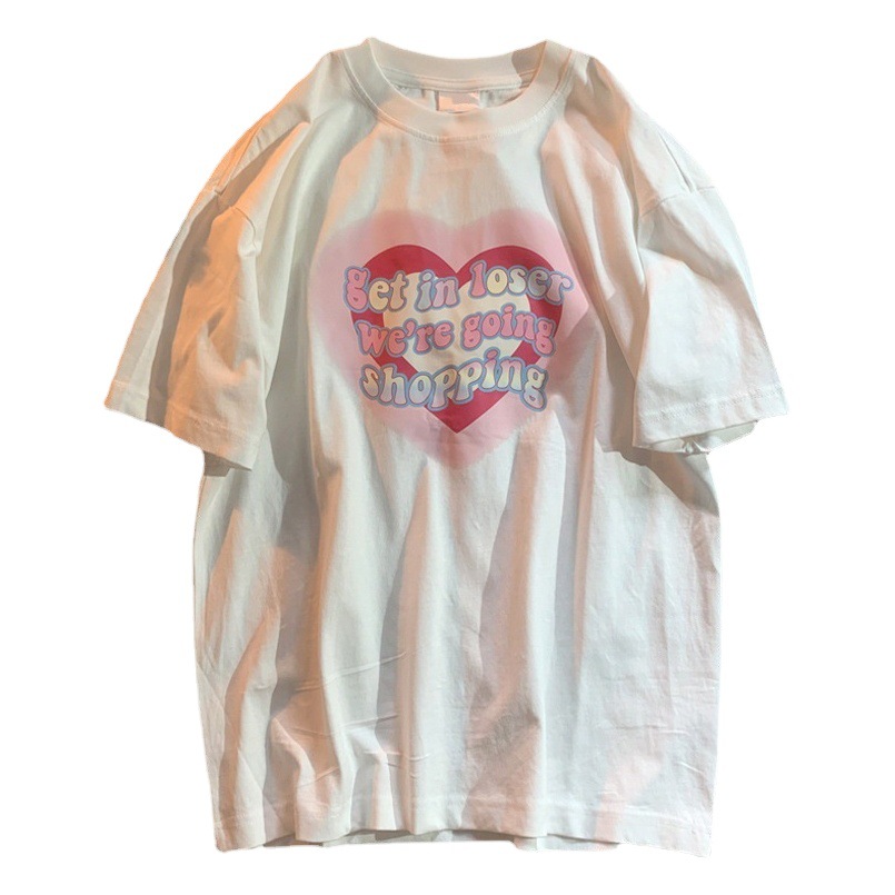 White Short-sleeved Love T-shirt Women's 2024 Summer New Korean-style Loose Ins Trendy Pure Cotton Trendy Brand Half-sleeved Top