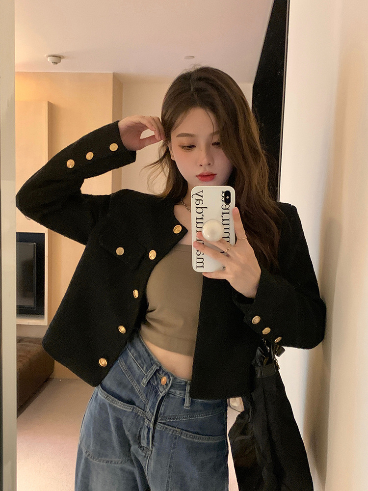 Chanel style thickened coat women's clothing winter 2023 new French short high-grade style fried street temperament all-match top