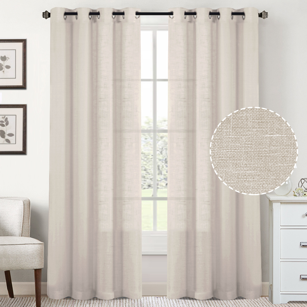 Cross-border linen ring curtain high-grade fabric semi-transparent window screen living room bedroom shading curtain finished hot sale
