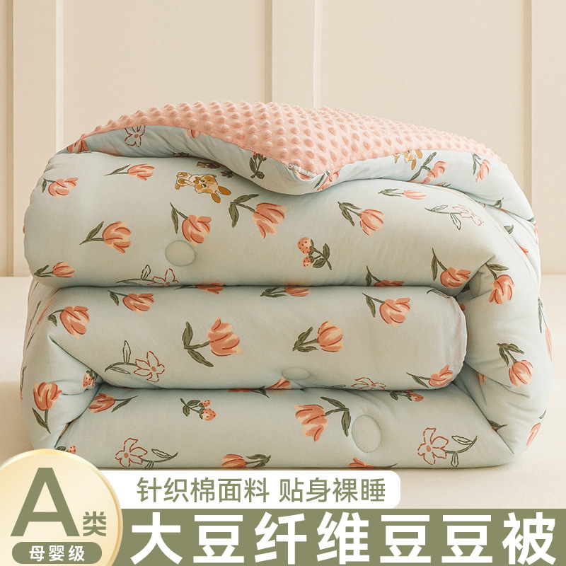 Picture of Bean Velvet Core Soybean Fiber Quilt Spring and Autumn Quilt Winter Student Dormitory Children Single Double Thickened Winter Quilt