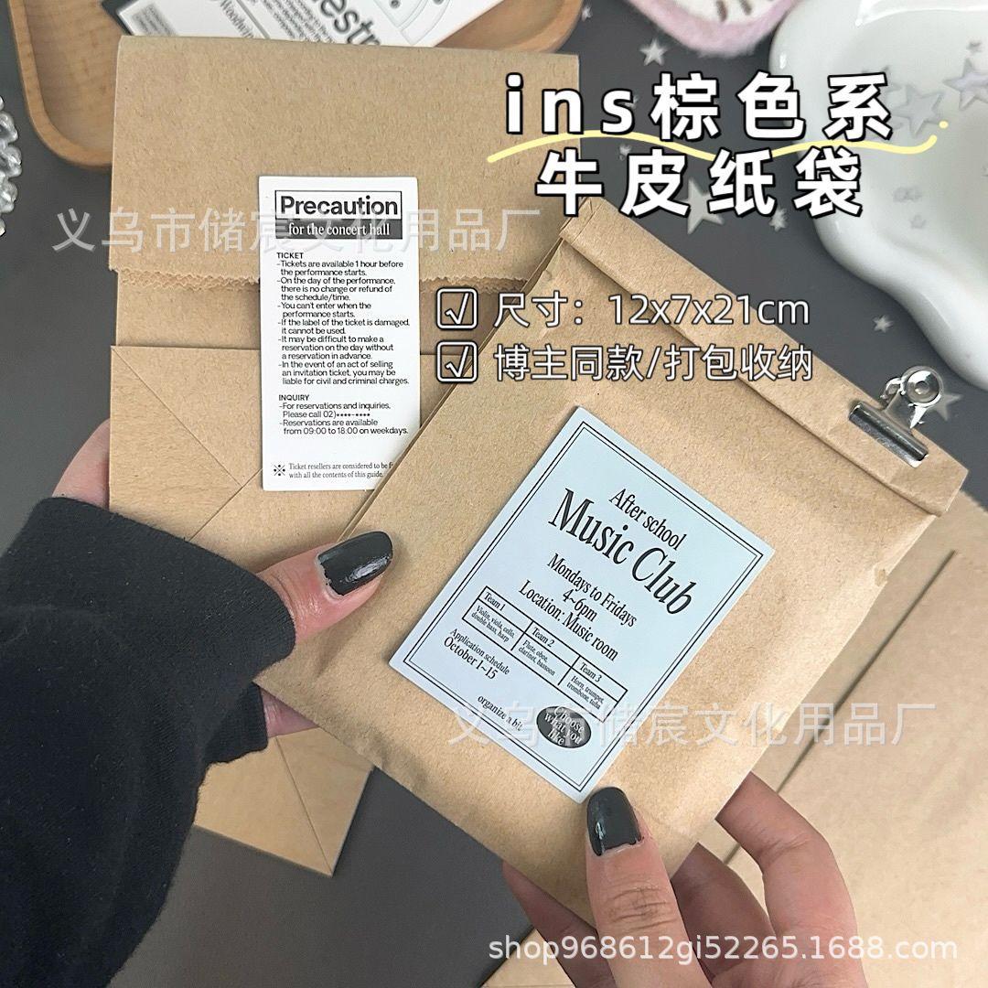 Ins Style Brown Kraft Paper Bag Thickened Card-Out Material Bag High Color Value Vintage Gift Bag Storage Bag