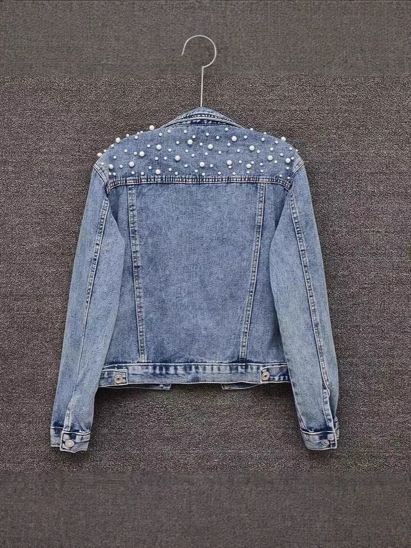 Picture of Southeast Asia's New Versatile Beaded Heavy-Duty Denim Jacket for Women European Station Student Slim Large Size Jacket Denim Jacket