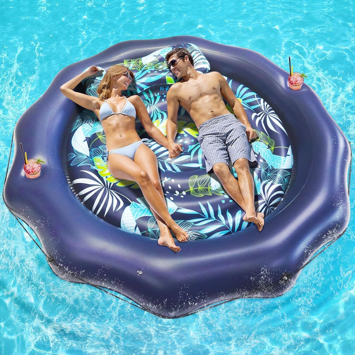 Picture of Inflatable Tanning Pool Spray Water Toy Double Lounge Chair Baby Sunshade Seat Water Slide Adult Floating Lounger