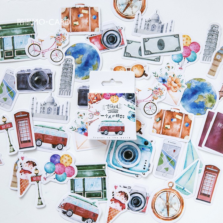 A person's travel diary sticker cartoon cute decorative photo album diy seal boxed sticker material