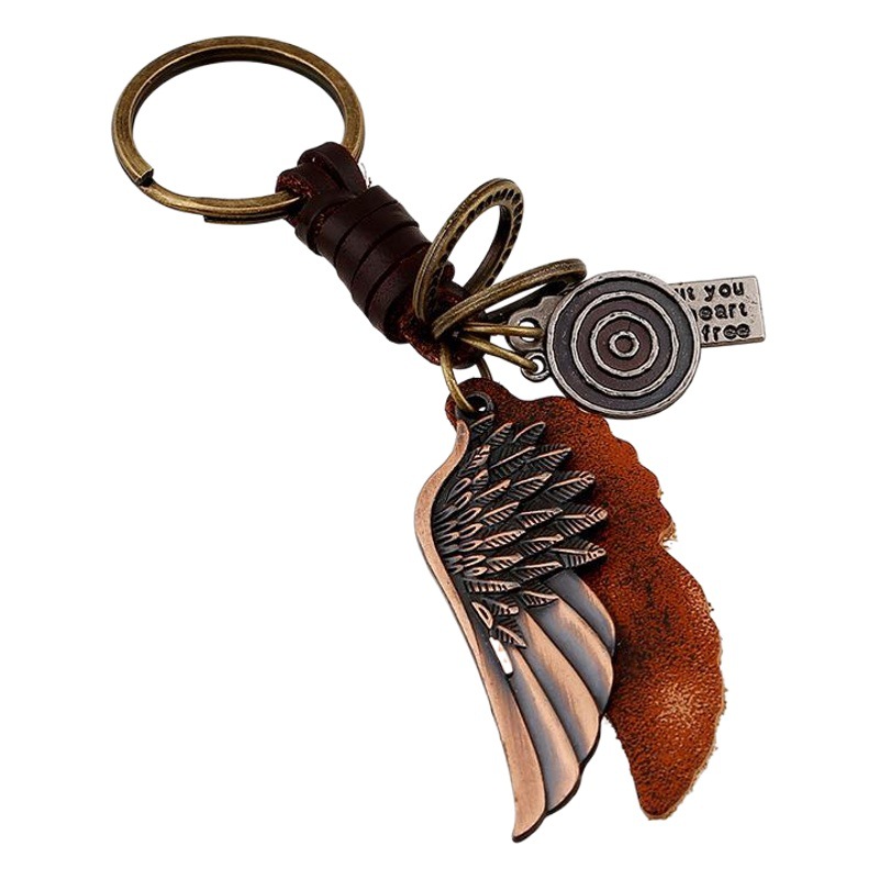 Alice new jewelry woven alloy wings keychain, simple men's leather key ring one piece wholesale
