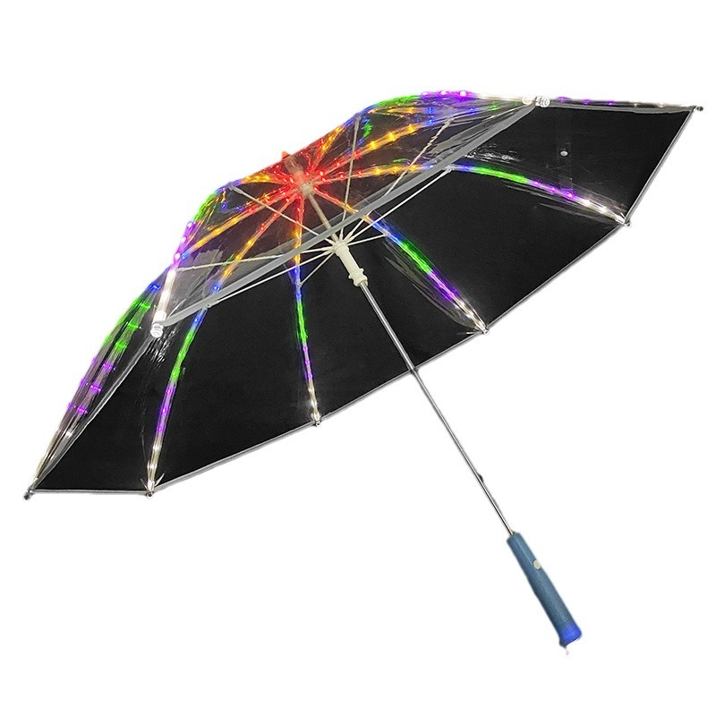Picture of Colorful Luminous LED Light Umbrella Creative Long Handle Transparent Straight Handle Flashlight Umbrella Romantic Gift for Students and Girls