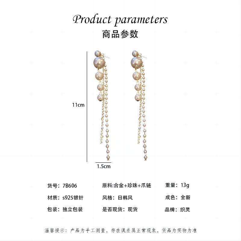 Picture of Dongdaemun s925 Silver Pin Earrings 2024 New Arrival Ear Drop Style Textured Internet Celebrity Ins Tassel Light Luxury Pearl Earrings
