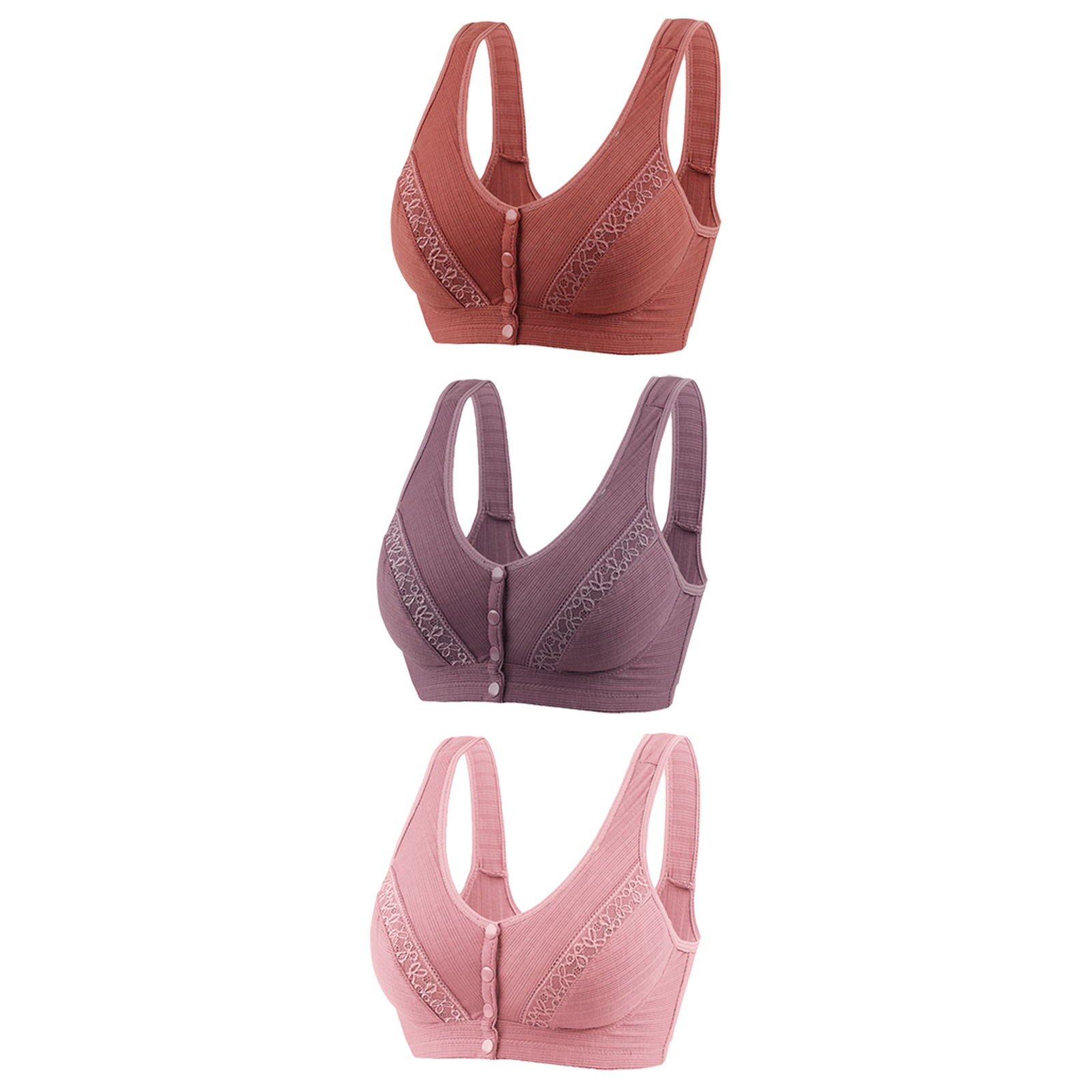 Picture of Cross-border front buckle lace edge plus size sexy mom bra middle-aged and elderly wireless breathable thin cotton bra bra for women