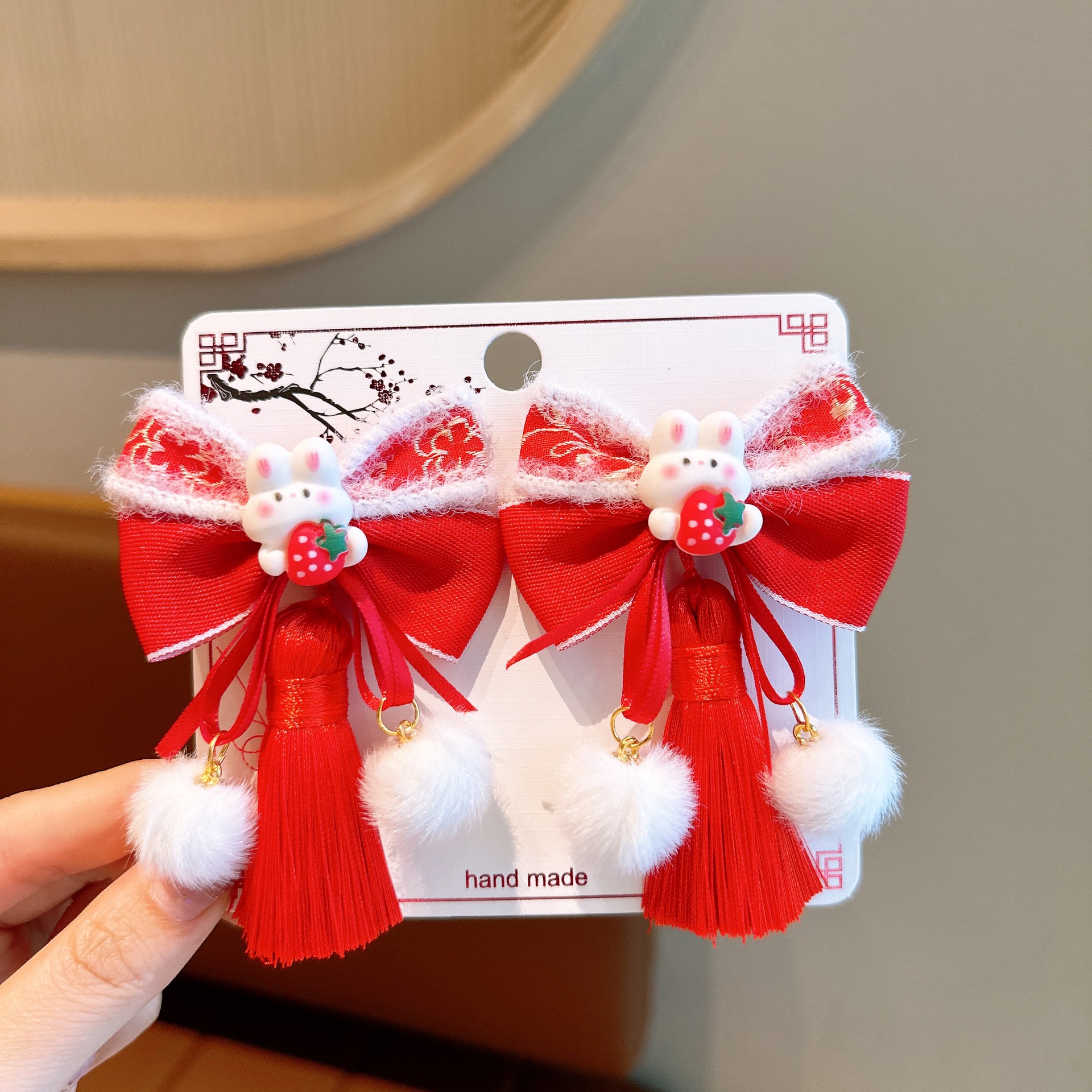 Picture of New Year Hanfu Hairpin Little Girl Happy New Year Plush Hairpin Girl Bow Hair Accessories Baby Antique Headwear