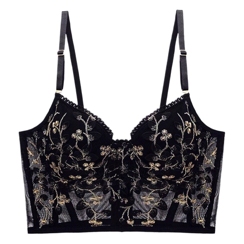 French Embroidered Lace Underwear Sexy Outer Wing Soft Steel Ring Fish Bone Shaping Body Bra Push-up Beautiful Back Bra Bra