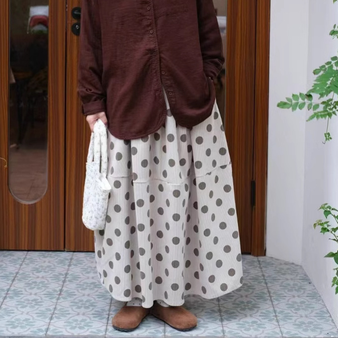 Japanese Mori Style Corduroy Skirt Retro Artistic Stitching Umbrella Skirt Blast Skirt Blast Skirt