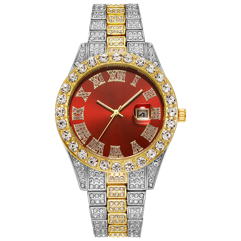 Picture of Hiphop Watch European and American Explosions Men's Steel Band Hip Hop Roman Graduated Diamond Set Calendar Men's Quartz Watch