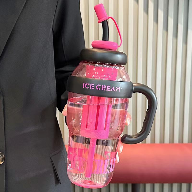 Picture of Net red belly cup high color value large capacity handle cup summer ice cup plastic straw cup 2025 new