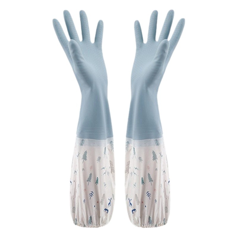 Velvet Thickeneded Kitchen Cleaning Housework Latex Dishwashing Clothes Rubber Laundry Rubber Gloves Waterproof Brush