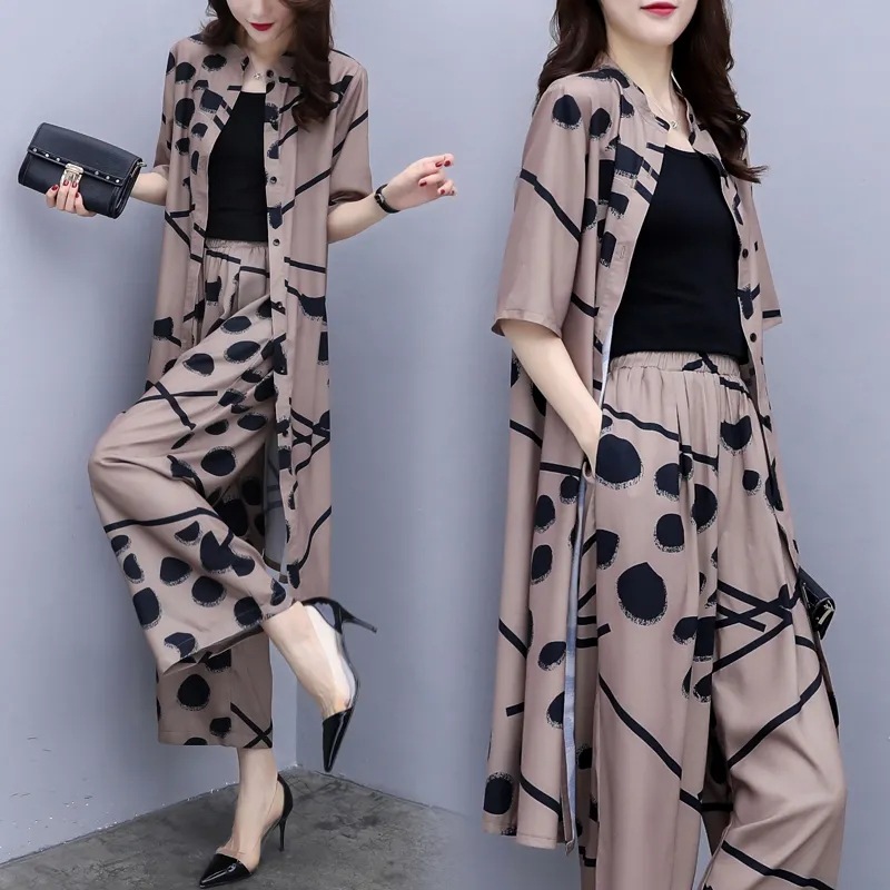 New Casual 2024 Set Women's Cardigan Spring and Autumn Fashion Large Size Top Wide Leg Pants Two-piece Set Fashion