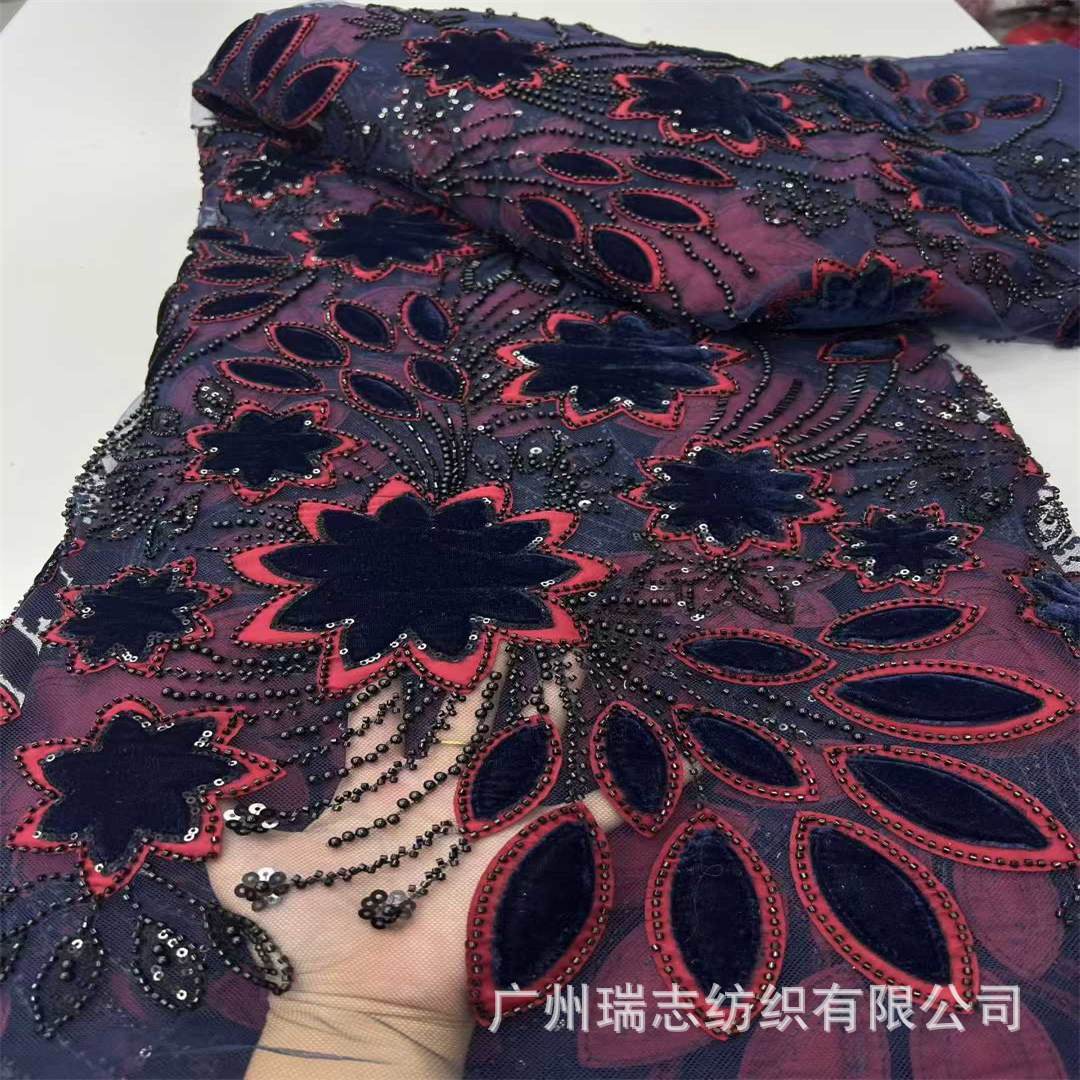 Picture of New Sequin Embroidered Velvet Fabric Embroidered Mesh Bottom Lace Fashion Wedding Dress Fashion Dress Accessories