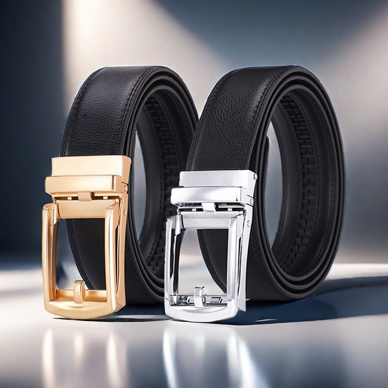Light Luxury Alloy Belt Men's Genuine Leather Automatic Buckle Cowhide Belt Wholesale Trouser Belt Men's Belt Trouser Belt Casual
