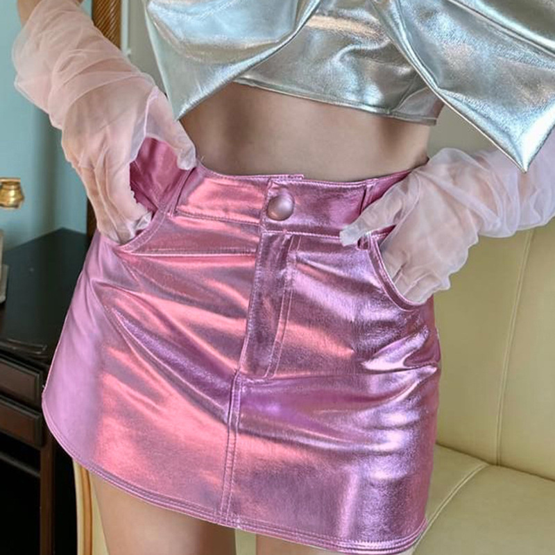 Yl23073 High-Waisted Coated Slim-Fitting Sexy Short Skirt for Women European and American Summer Trendyy Casual Versatile Fashion Skirt