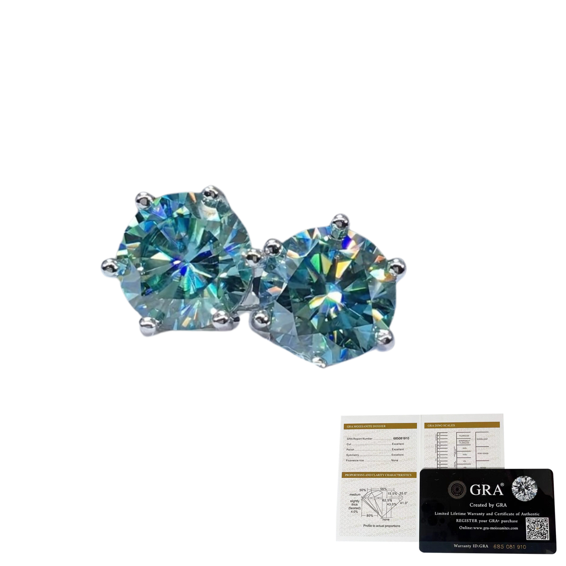 Picture of Factory in stock S925 Sterling Silver Blue Green Mosan Diamond Classic Six-claw Earrings Women's Earrings Cross-border Direct Selling High-level Sense