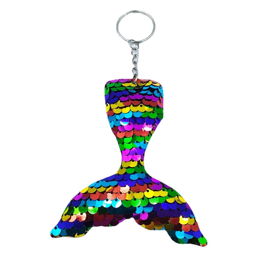 Cross-border Hot Selling Single-sided Fish Scale Sequin Keychain Women's European and American Fashion Girl's Bag Hanging Ornaments Fish Tail Key Accessories