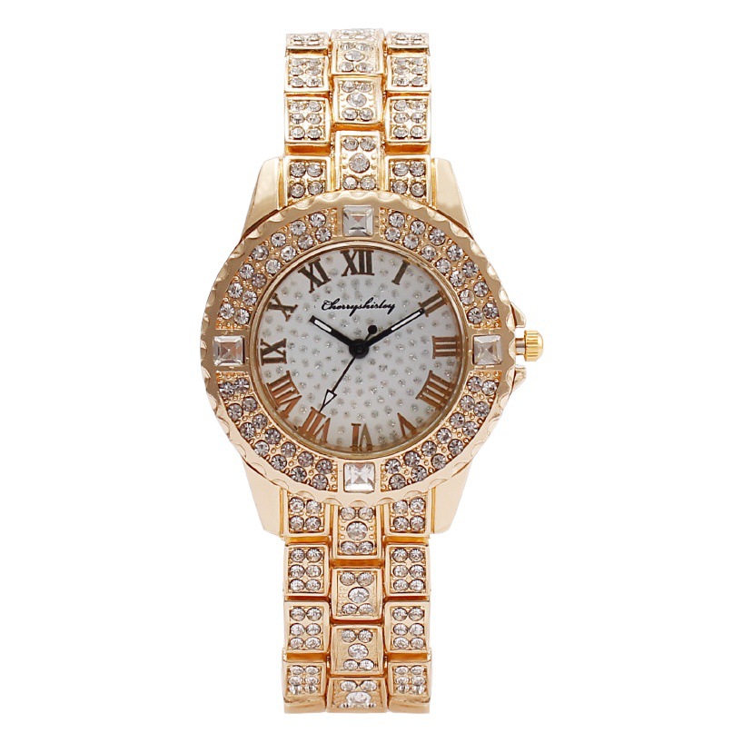 Foreign Trade Export Fashion Diamond-Encrusted Rhinestone Women's Watch Women's Watch Quartz Watch Roman Pattern Scale Women's Watch Manufacturer