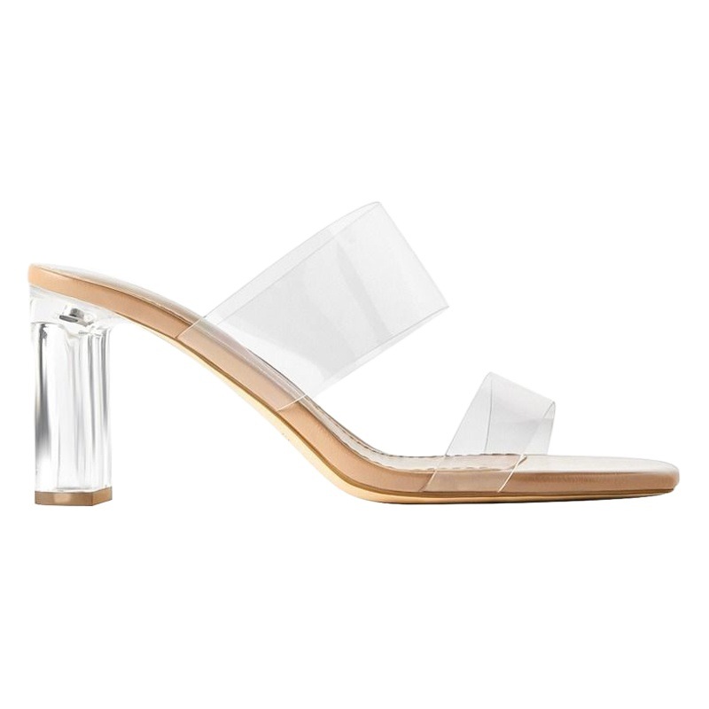 Second bigger long legs ~ French transparent high heels 2023 new slippers women's outer sandals chunky heel sandals