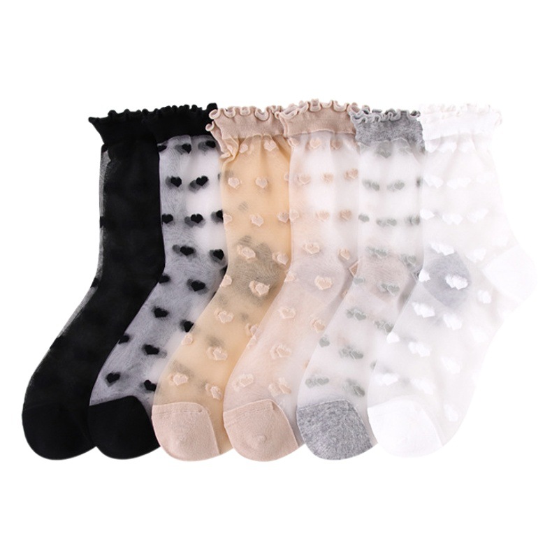 Socks for Women Spring and Summer New Thin Lace Crystal Stockings Breathable and Cool Boneless Hand-Stitched Glass Silk Women's Socks Wholesale