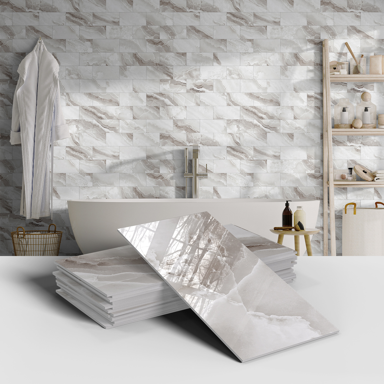 Picture of Crystal Marble Tile Wall Stickers Thickened PET Waterproof Self-adhesive Wallpaper for Kitchen Living Room Wall Decoration Cross Border