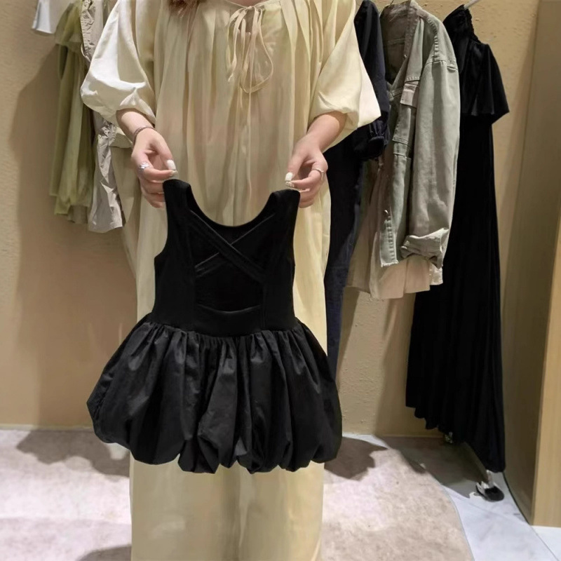 South Korea Girls' Backless Black Dress Girls' Korean Flower Bud dress Children's Pompous Dress Vestal Dress 77371