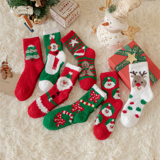 Picture of Cross-Border Supply of 2022 New Christmas Socks, Cute Colorfulful Santa Claus Coral Velvet Socks