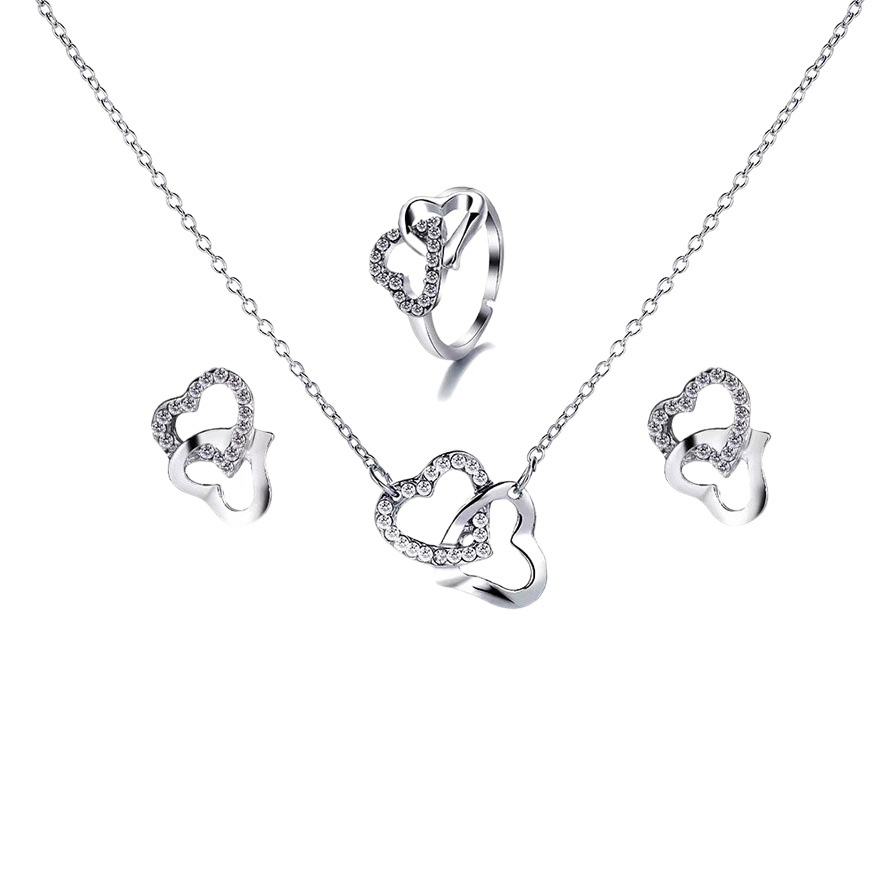 Creative Gift suit European and American Simple Women Wear All-match Double Love Jewelry Necklace Bracelet Earrings Bracelet