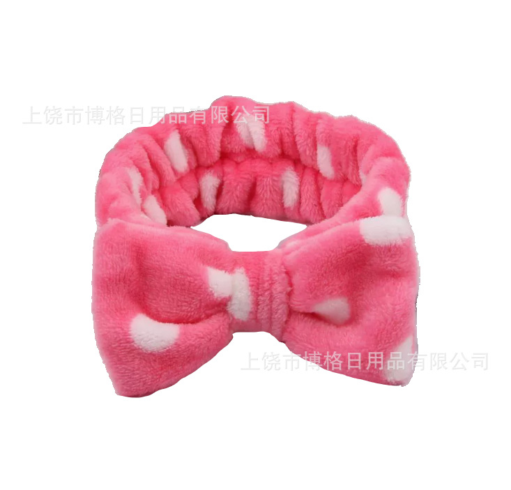 Picture of Korean Style Cute Dot Striped Headband Bow Hair Band Plush Hair Accessories Face Wash Hair Band Makeup Mask