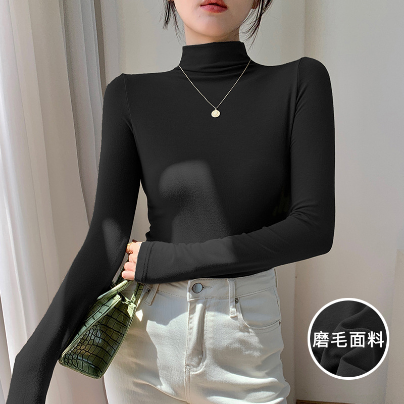 Picture of Half-high Collar Base Shirt Autumn and Winter New Slim-fit Warm Fleece Long-sleeved T-shirt Women's Solid Color All-match Top